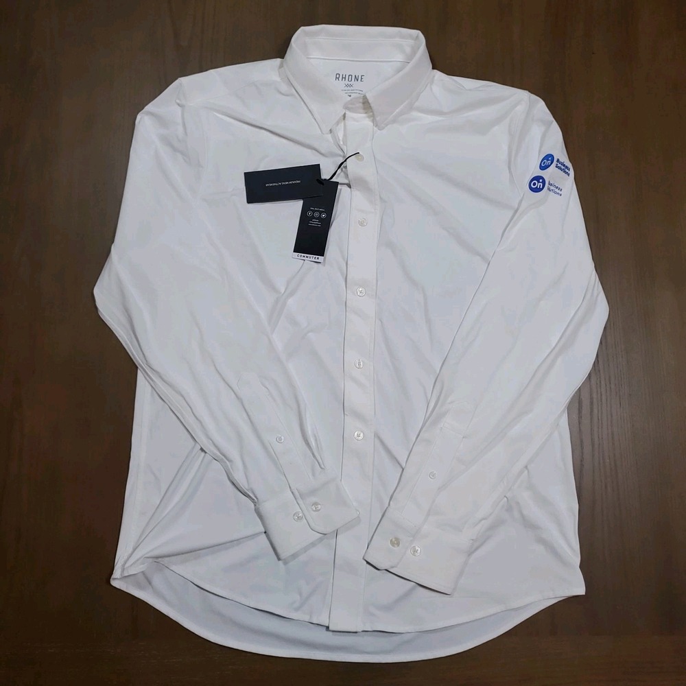 Rhone Commuter Classic Fit Business White Long Sleeve Medium NWT - Embroidered